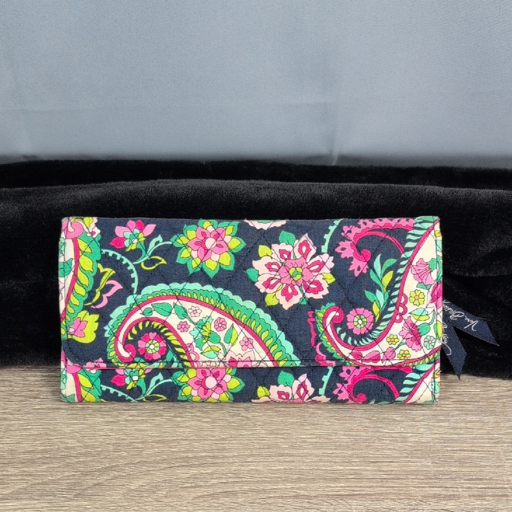 Vera Bradley Floral Paisley Wallet - Navy Blue and Pink